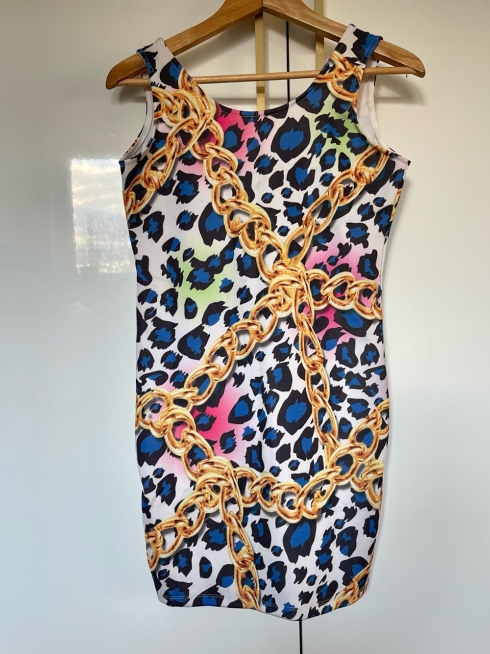 L.A girl anima print gold chain mini dress Large NWT